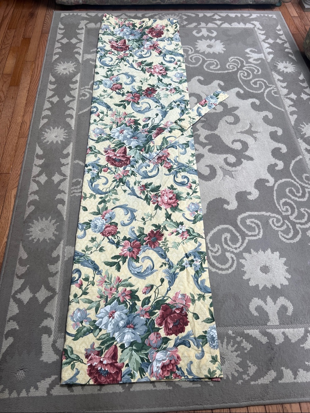 Dan River Floral Curtain One Panel in Rose and Blue Blooms, Tie Back 42”W x 86”L